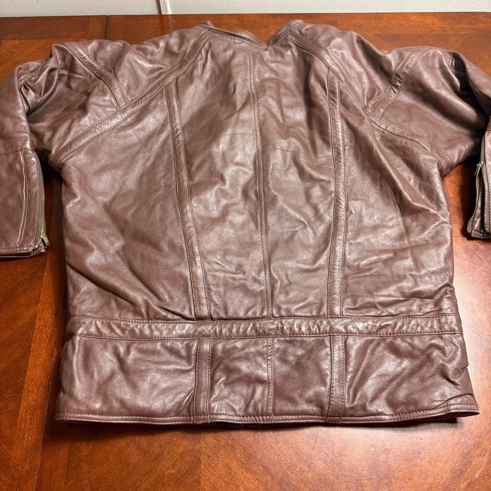 Vintage Brown‎ Genuine Leather Jacket Womens Moto Biker Minimalist Size M